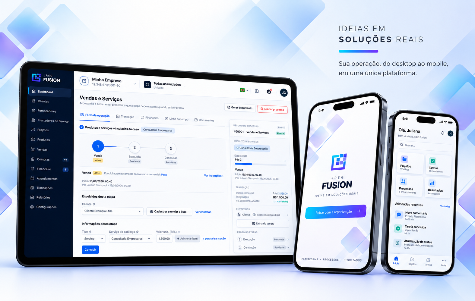 JREG Fusion no tablet e no celular: operação, login e painel do dia a dia